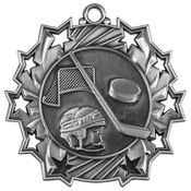 TS408S - 2 1/4" Antique Silver Hockey Ten Star Medal