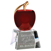 CRY1554 - 6" Red Crystal Apple with Clear Base