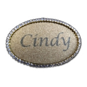 IDP577-NASC Bling Badge Silver! 1.5 x 2.5 oval or 1.5 x 3 rectangle Silver with Rhinestone border