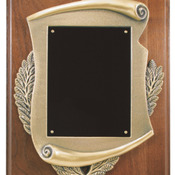 CSP912 9" x 12" Genuine Walnut Step Edge Plaque with Metal Scroll Frame & Plate