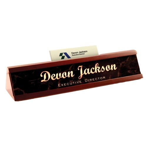 JDS UN5752  Mahogany Executive Name Plate with Gloss Aluminum Insert UN5752 UN5752  Mahogany Executive Name Plate with Gloss Aluminum Insert Thumbnail