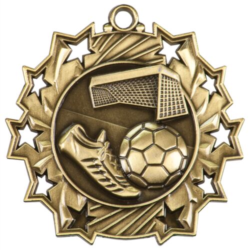 JDS TS411G - 2 1/4" Antique Gold Soccer Ten Star Medal TS411G TS411G - 2 1/4" Antique Gold Soccer Ten Star Medal Thumbnail