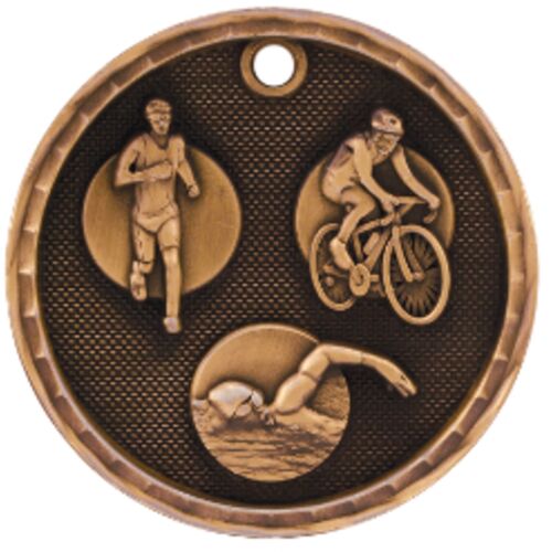 JDS 3D215B - 2" Antique Bronze 3D Triathlon Medal 3D215B 3D215B - 2" Antique Bronze 3D Triathlon Medal Thumbnail