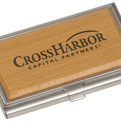 GFT130  Silver & Wood Business Card Holder 