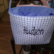  Easterbasket02-2 Light Blue and Dark Blue Plaid with Embroider Image and Name