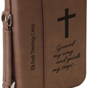 GFT286  6 3/4" x 9 1/4" Dark Brown Leatherette Book/Bible Cover with Zipper & Handle