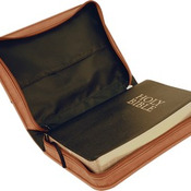 GFT288  6 3/4" x 9 1/4" Rawhide Leatherette Book/Bible Cover with Zipper & Handle