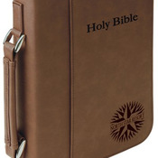 GFT296  7 1/2" x 10 3/4" Dark Brown Leatherette Book/Bible Cover with Zipper & Handle