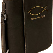 GFT297  7 1/2" x 10 3/4" Black Leatherette Book/Bible Cover with Zipper & Handle