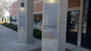 Original and replica bronze Memorial Honor Roll plaques mounted outside the Police Academy