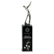CRY145M - 9 1/2" Silver Metal Golf Figure on Black Crystal Pedestal