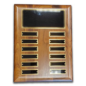 ARC-2424 - PERPETUAL PLAQUE SOLID WALNUT SOLID BRASS BLACK HEADER AND 12 ENGRAVING PLATES 