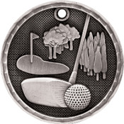 3D207S - 2" Antique Silver 3D Golf Medal