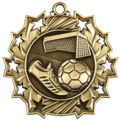 TS411G - 2 1/4" Antique Gold Soccer Ten Star Medal