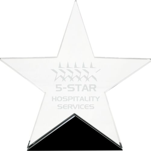 JDS STG22 - 6 3/4" x 6 1/2" Clear Glass Star on Black Base STG22 STG22 - 6 3/4" x 6 1/2" Clear Glass Star on Black Base Thumbnail