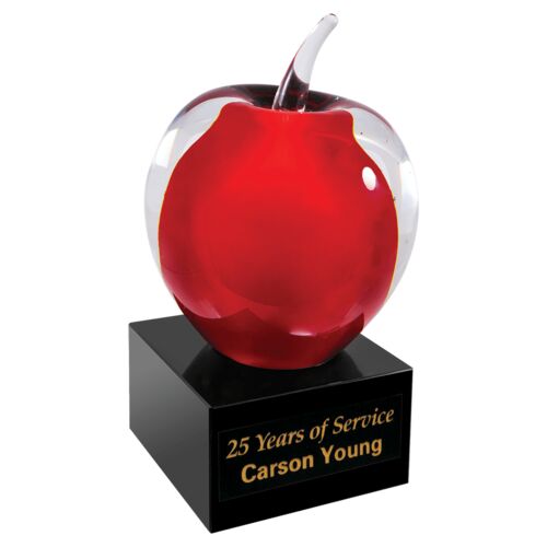 JDS AGS60 - 5 3/4" Red and Clear Glass Apple with Black Base AGS60 AGS60 - 5 3/4" Red and Clear Glass Apple with Black Base Thumbnail