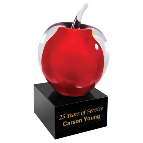 AGS60 - 5 3/4" Red and Clear Glass Apple with Black Base Thumbnail