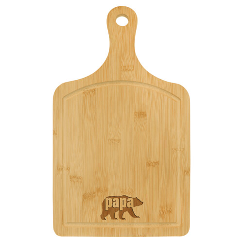 GFT448 - 15 1/2" x 9" Bamboo Cutting Board Paddle Shape with Drip Ring Thumbnail