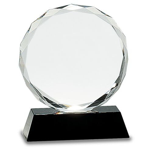JDS CRY001M - 6" Round Facet Crystal on Black Pedestal Base CRY001M CRY001M - 6" Round Facet Crystal on Black Pedestal Base Thumbnail