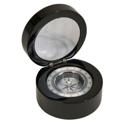 069255 - Black Round Wood Box with Compass  Thumbnail