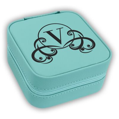 GFT2305 - 4" X 4" Teal Laserable Leatherette Travel Jewelry Box with Tan Lining Thumbnail