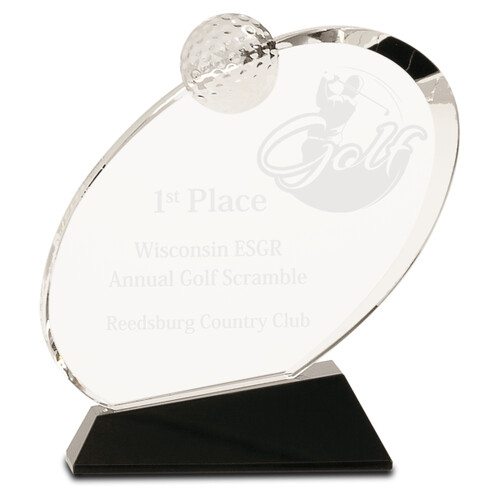 CRY013M - 6 1/2" Clear Crystal Oblong Golf Award on Black Crystal Base Thumbnail