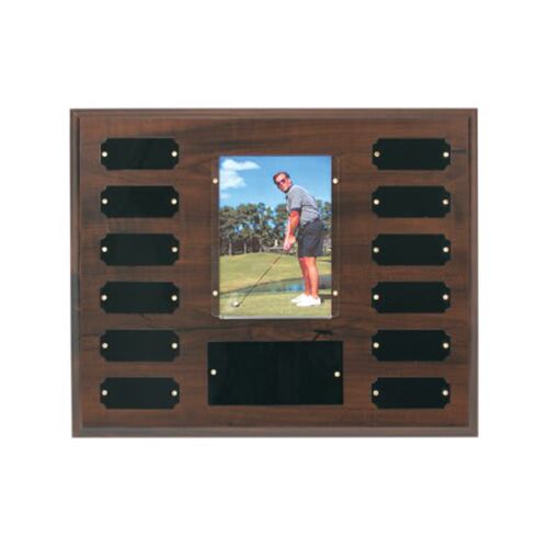 JDS PTP2   Cherry Finish Perpetual Plaque with 12 Plates & 3 1/2" x 5" Photo Holder PTP2 PTP2   Cherry Finish Perpetual Plaque with 12 Plates & 3 1/2" x 5" Photo Holder Thumbnail