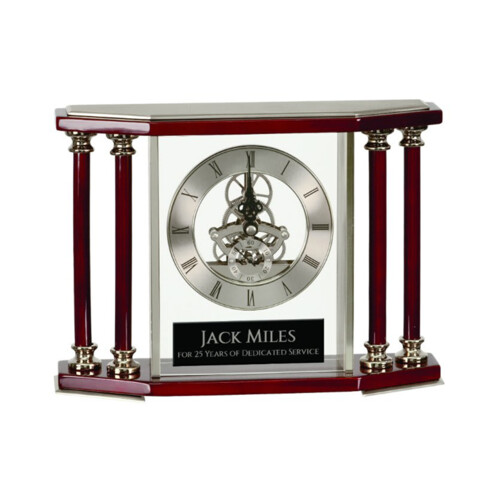 [EX104] Executive 4-Pillar Silver & Rosewood Piano Finish Clock  Thumbnail