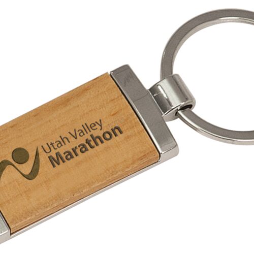 GFT135   Silver & Wood Rectangle Keychain  Thumbnail