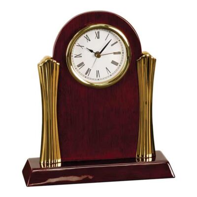 T007  Rosewood Piano Finish Desk Clock with Gold Metal Columns  Thumbnail
