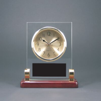T136  Rectangle Glass Clock with Posts & Rosewood Piano Finish  Thumbnail