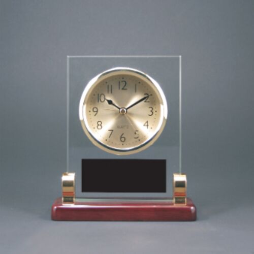 T136  Rectangle Glass Clock with Posts & Rosewood Piano Finish  Thumbnail