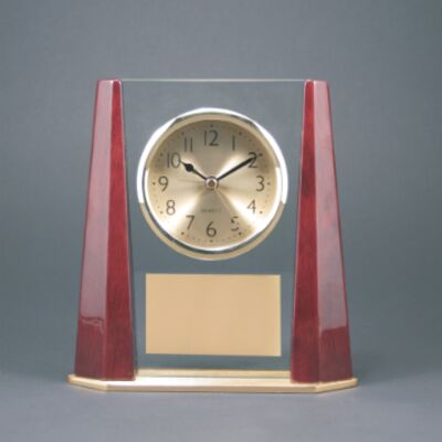 T138  Glass Clock with Rosewood Finish Bevel Columns  Thumbnail