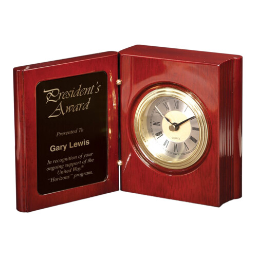[T140] 5.375 Rosewood Piano Finish Book Clock Thumbnail