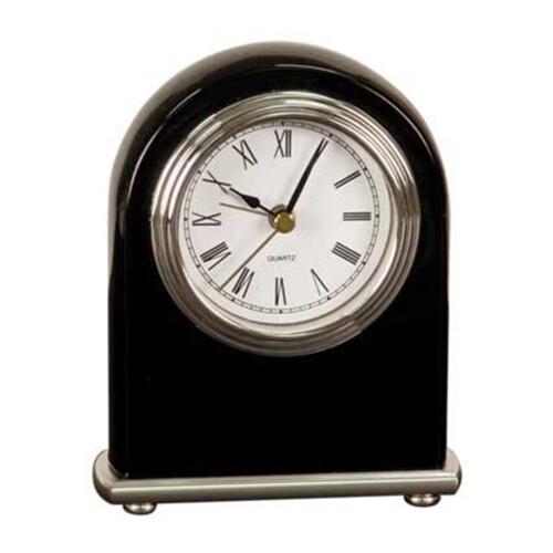 [T301] 5" Black/Silver Piano Finish Arch Clock Thumbnail
