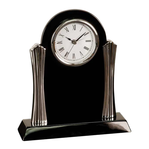 [T307] 8.25" Black/Silver Piano Finish Clock Thumbnail