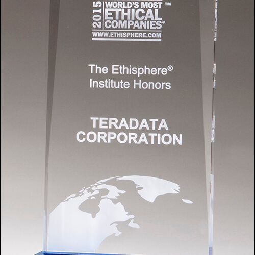 JDS A6983-  Apex Series clear acrylic award with blue highlights and blue base A6983 A6983-  Apex Series clear acrylic award with blue highlights and blue base Thumbnail